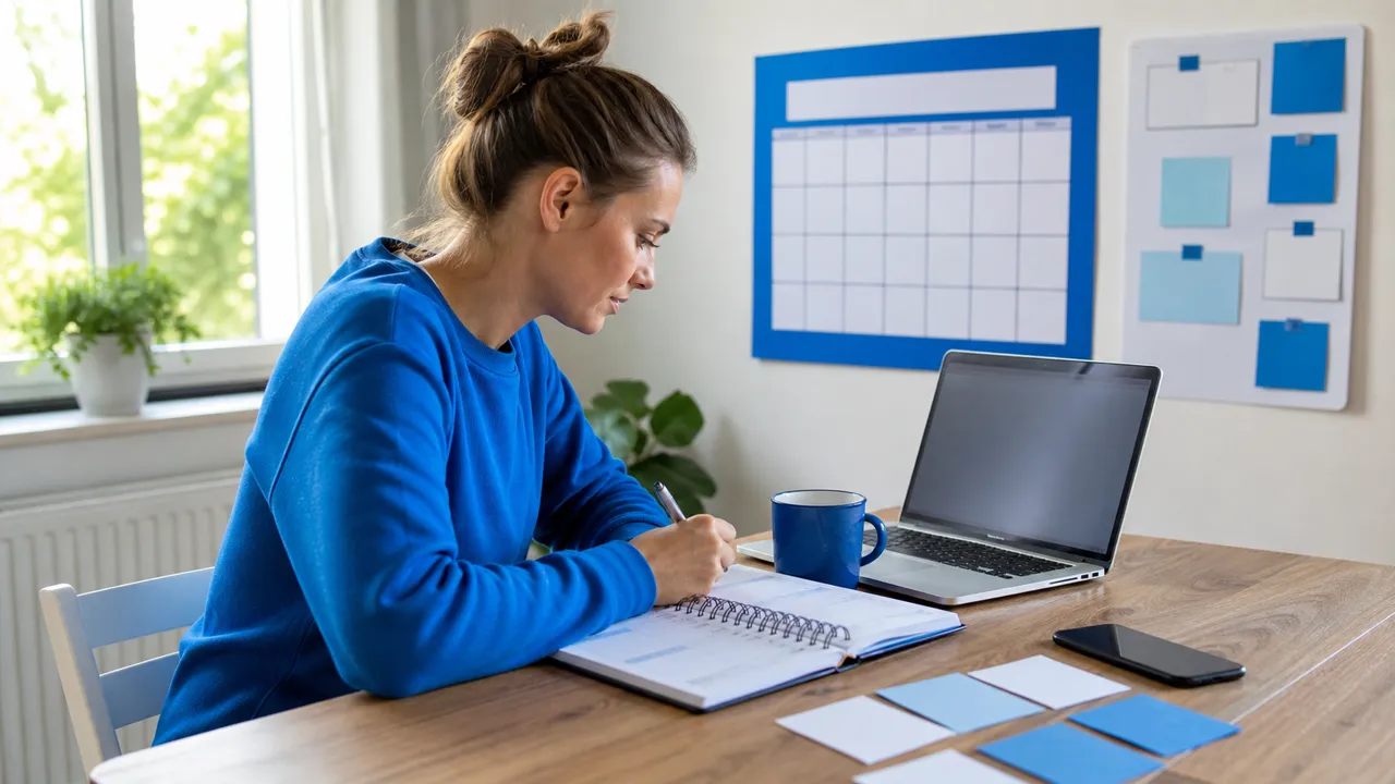 Beginner using a laptop and paper planner during a focused online business learning session